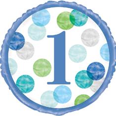 1st Birthday Blue dots balloon
