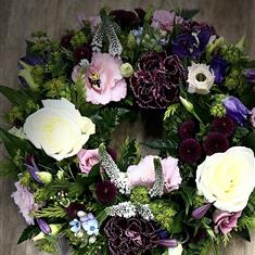 Loose Wreath in Plums, Pinks, Purple and White 