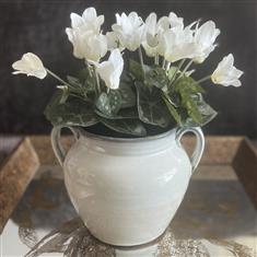 Faux White Cyclamen Planter
