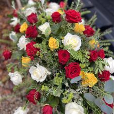 Red, White &amp; Yellow Roses Casket Spray
